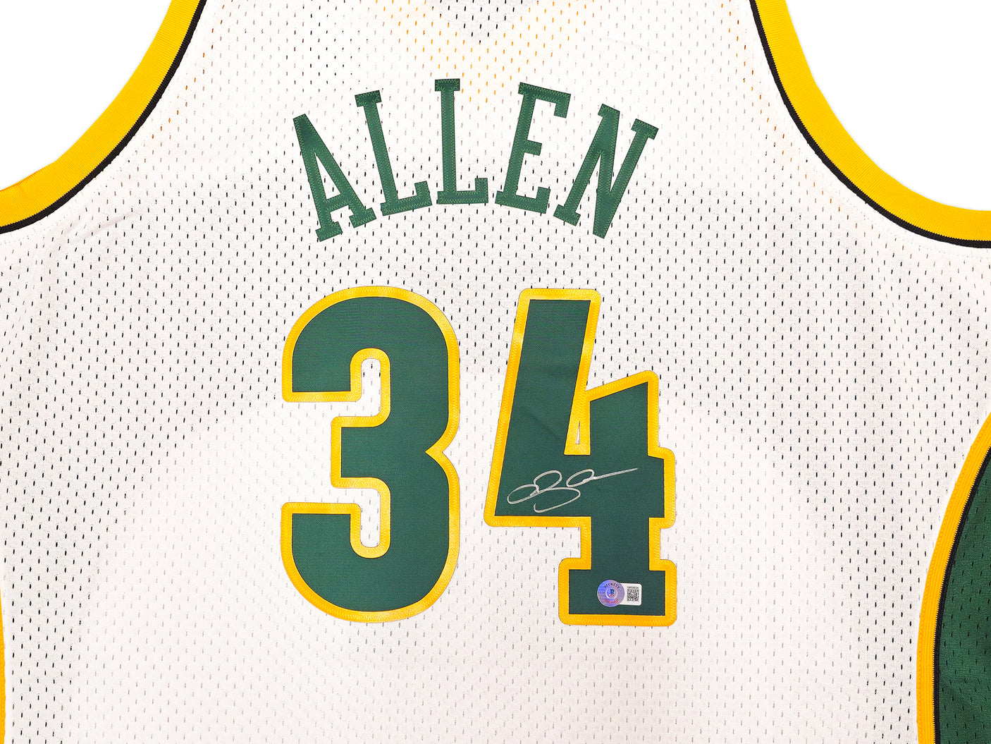Seattle Sonics Ray Allen Autographed White Authentic Mitchell & Ness 2006-07 Ray Allen HWC Swingman Jersey Size XXL Beckett BAS Witness Stock #221296