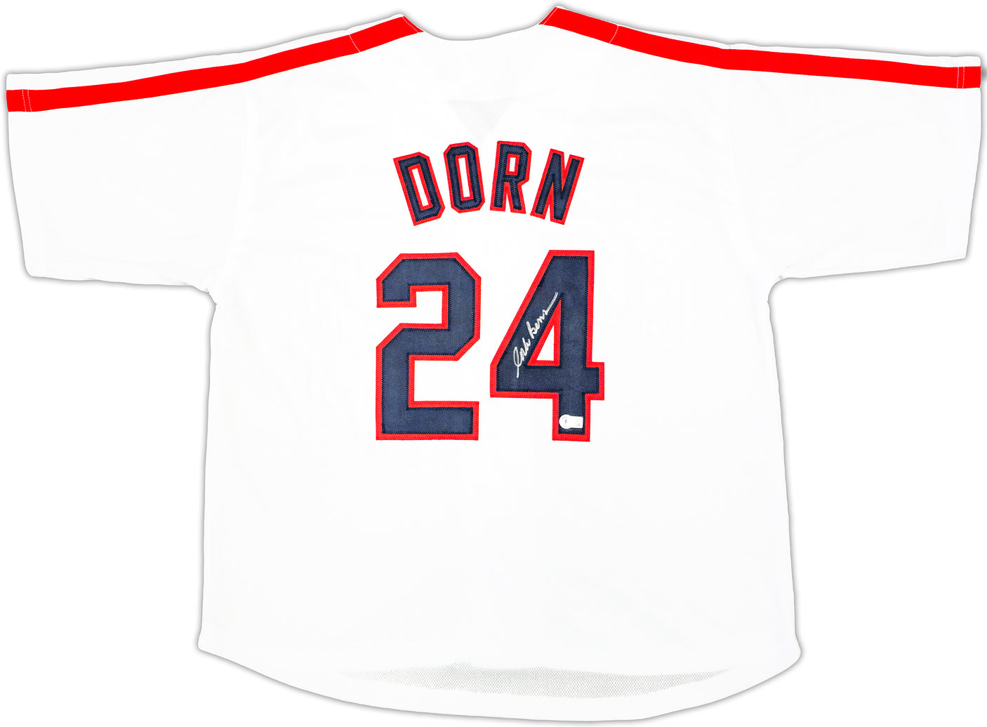 Corbin Bernsen Autographed White Jersey Major League Roger Dorn Beckett BAS Witness Stock #221301