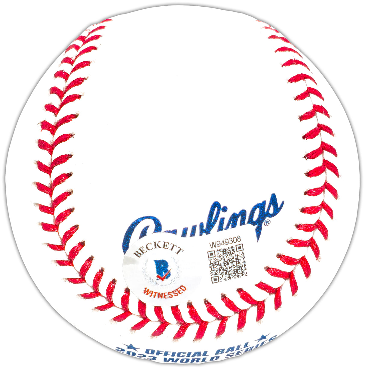 Evan Carter Autographed Official 2023 World Series Logo MLB Baseball Texas Rangers "23 WS Champs" Beckett BAS Witness Stock #221323