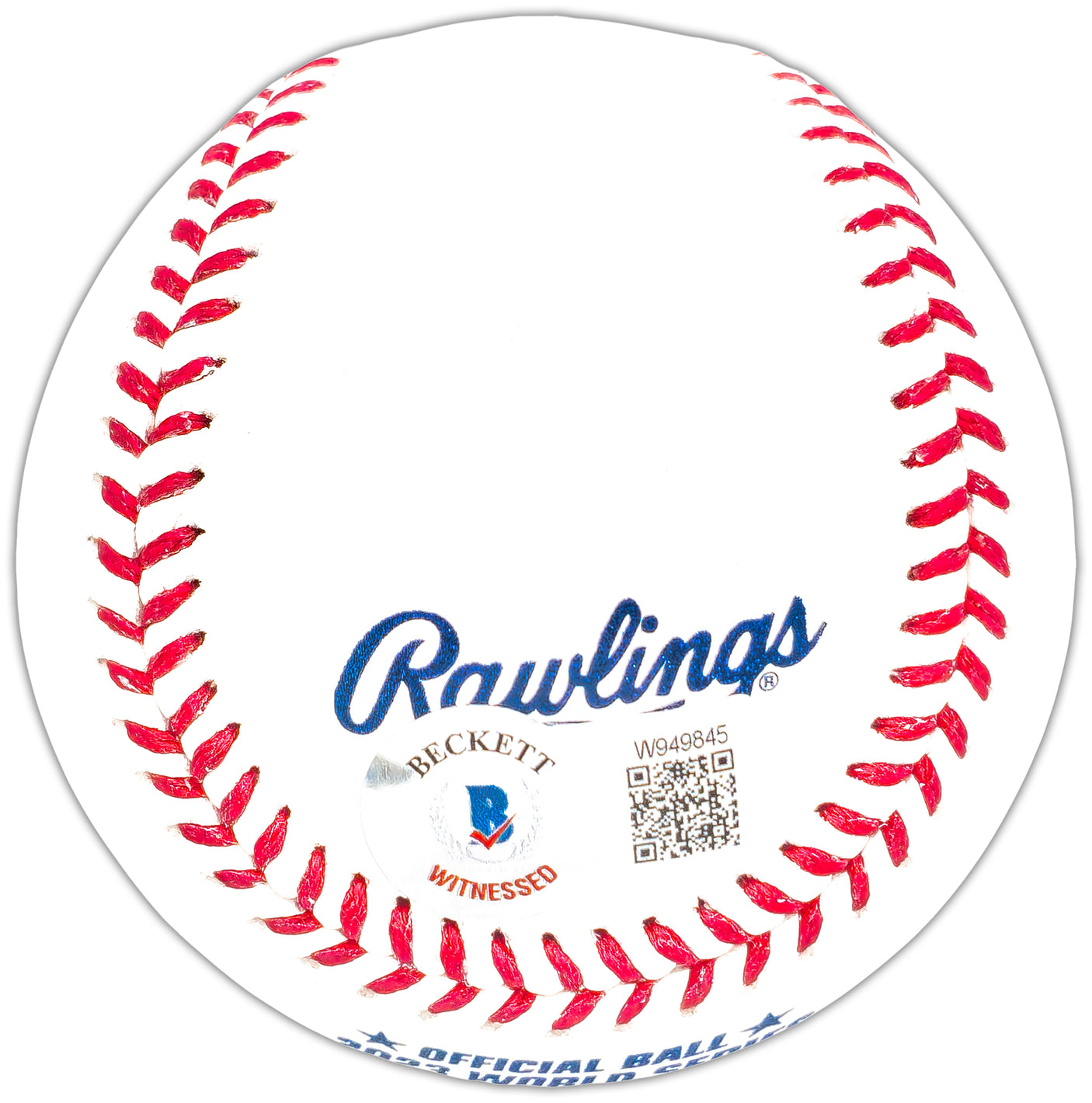 Evan Carter Autographed Official 2023 World Series Logo MLB Baseball Texas Rangers Beckett BAS Witness Stock #221324
