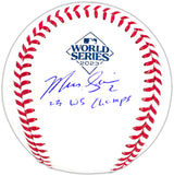Marcus Semien Autographed Official 2023 World Series Logo MLB Baseball Texas Rangers "23 WS Champs" Beckett BAS Witness Stock #221325