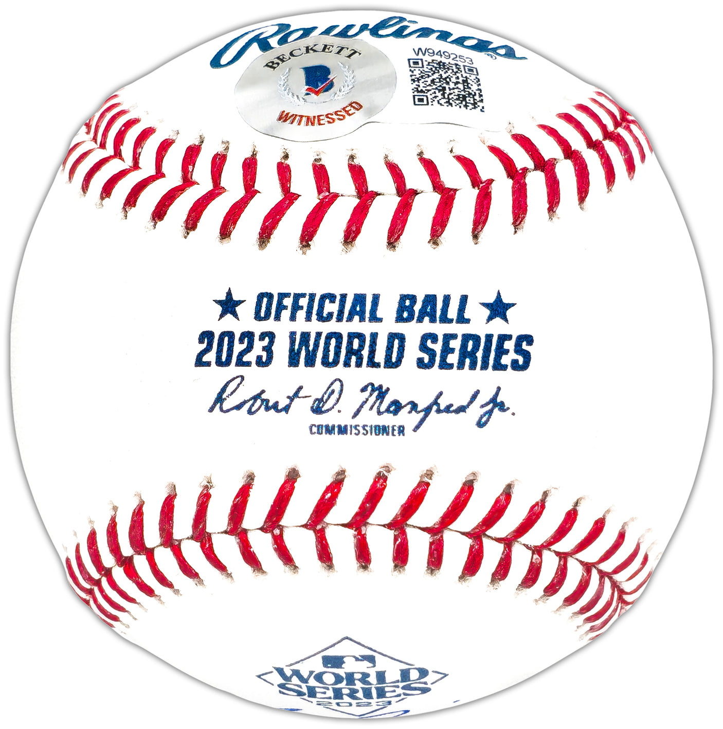 Marcus Semien Autographed Official 2023 World Series Logo MLB Baseball Texas Rangers "23 WS Champs" Beckett BAS Witness Stock #221325