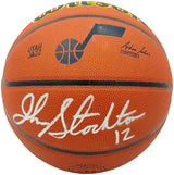 John Stockton & Karl Malone Autographed Composite Leather Utah Jazz Logo Basketball Beckett BAS Witness Stock #235782