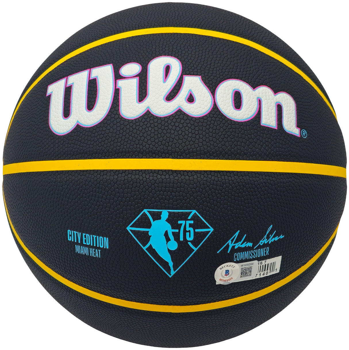 Shaquille Shaq O'Neal Autographed 75th Anniversary City Edition Basketball Miami Heat Beckett BAS Witness Stock #235722