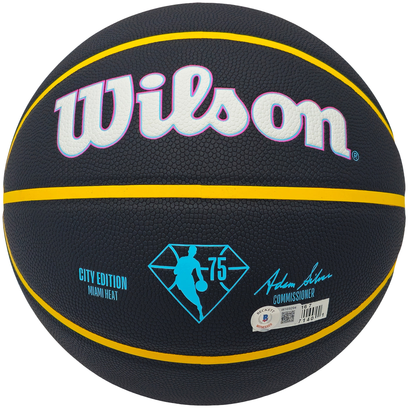 Shaquille Shaq O'Neal Autographed 75th Anniversary City Edition Basketball Miami Heat Beckett BAS Witness Stock #235722