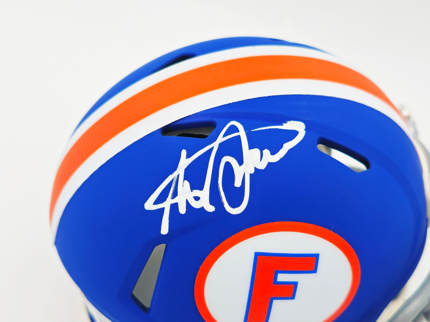 Steve Spurrier Autographed Florida Gators Blue Throwback Speed Mini Helmet Beckett BAS Witness Stock #236154