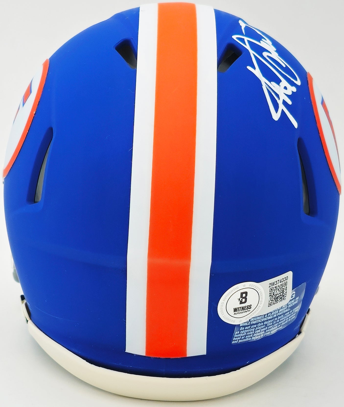 Steve Spurrier Autographed Florida Gators Blue Throwback Speed Mini Helmet Beckett BAS Witness Stock #236154