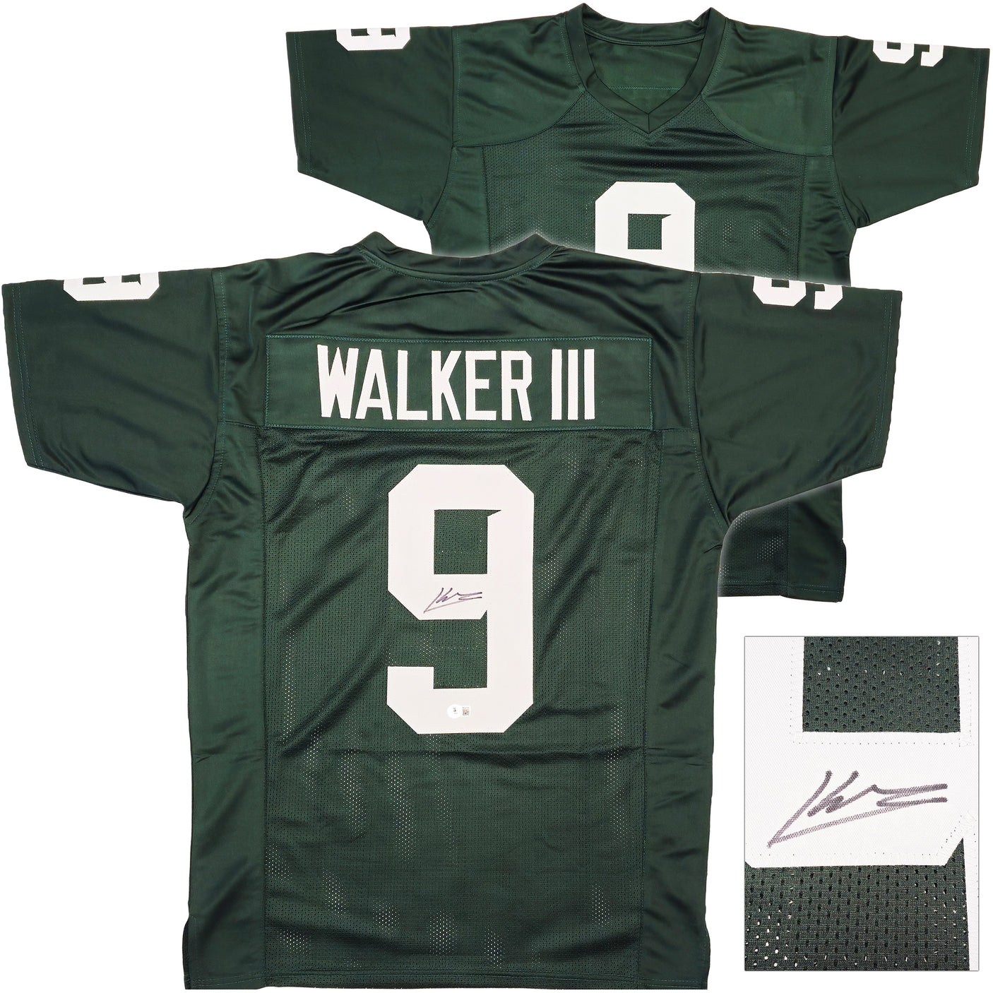 Michigan State Spartans Kenneth Walker III Autographed Green Jersey Beckett BAS Witness Stock #235711