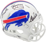 Jim Kelly, Thurman Thomas & Andre Reed Autographed Buffalo Bills Team Greats White Speed Mini Helmet Beckett BAS Witness Stock #236172