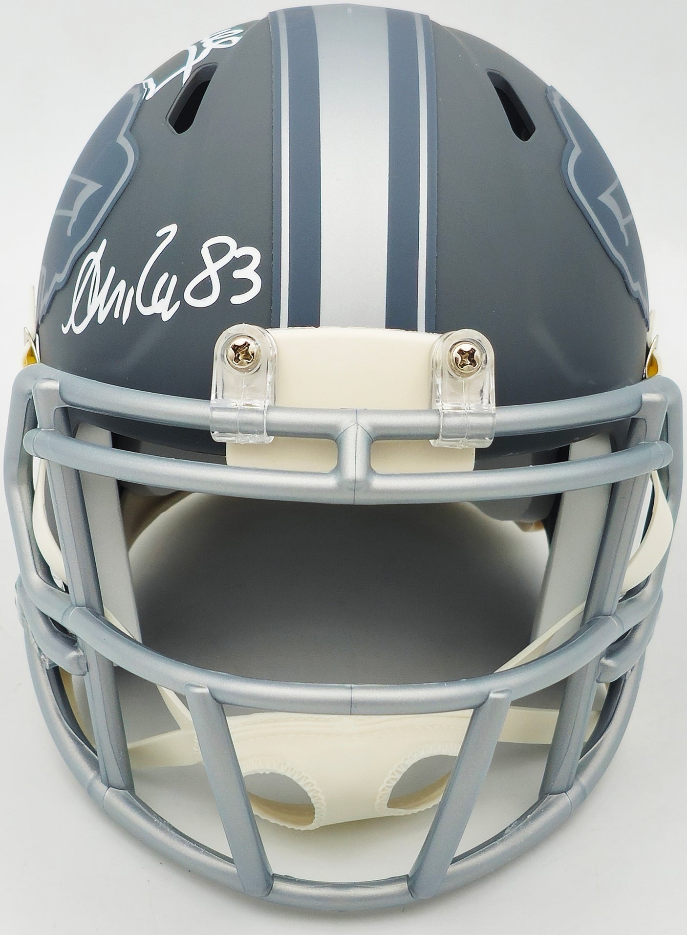 Jim Kelly, Thurman Thomas & Andre Reed Autographed Buffalo Bills Team Greats Slate Gray Speed Mini Helmet Beckett BAS Witness Stock #236173