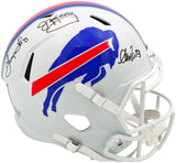Jim Kelly, Thurman Thomas & Andre Reed Autographed Buffalo Bills Team Greats White Full Size Speed Replica Helmet Beckett BAS Witness Stock #236171