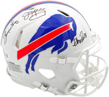 Jim Kelly, Thurman Thomas & Andre Reed Autographed Buffalo Bills Team Greats White Full Size Speed Authentic Helmet Beckett BAS Witness Stock #236170