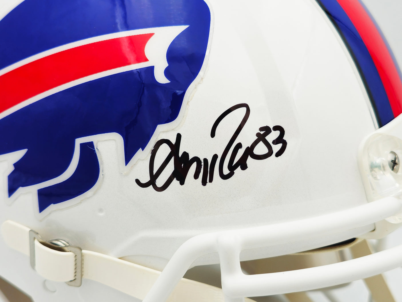 Jim Kelly, Thurman Thomas & Andre Reed Autographed Buffalo Bills Team Greats White Full Size Speed Authentic Helmet Beckett BAS Witness Stock #236170