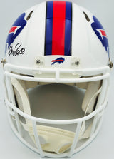 Jim Kelly, Thurman Thomas & Andre Reed Autographed Buffalo Bills Team Greats White Full Size Speed Authentic Helmet Beckett BAS Witness Stock #236170