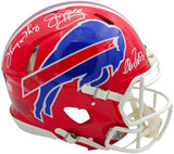 Jim Kelly, Thurman Thomas & Andre Reed Autographed Buffalo Bills Team Greats Red 1987-01 Throwback Full Size Speed Authentic Helmet Beckett BAS Witness Stock #236169