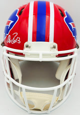 Jim Kelly, Thurman Thomas & Andre Reed Autographed Buffalo Bills Team Greats Red 1987-01 Throwback Full Size Speed Authentic Helmet Beckett BAS Witness Stock #236169