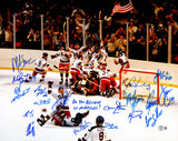 1980 USA Olympics Hockey Miracle On Ice Team Signed Autographed 16x20 Photo "Do You Believe In Miracles?!" With 18 Signatures Including Jim Craig & Mike Eruzione Beckett BAS Witness Stock #236157