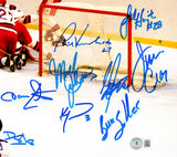 1980 USA Olympics Hockey Miracle On Ice Team Signed Autographed 16x20 Photo "Do You Believe In Miracles?!" With 18 Signatures Including Jim Craig & Mike Eruzione Beckett BAS Witness Stock #236157
