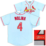 St. Louis Cardinals Yadier Molina Autographed Light Blue Nike Jersey Size L JSA Stock #236165