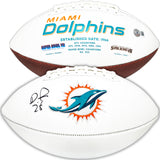 De'Von Achane Autographed Miami Dolphins White Logo Football Beckett BAS Witness Stock #221538
