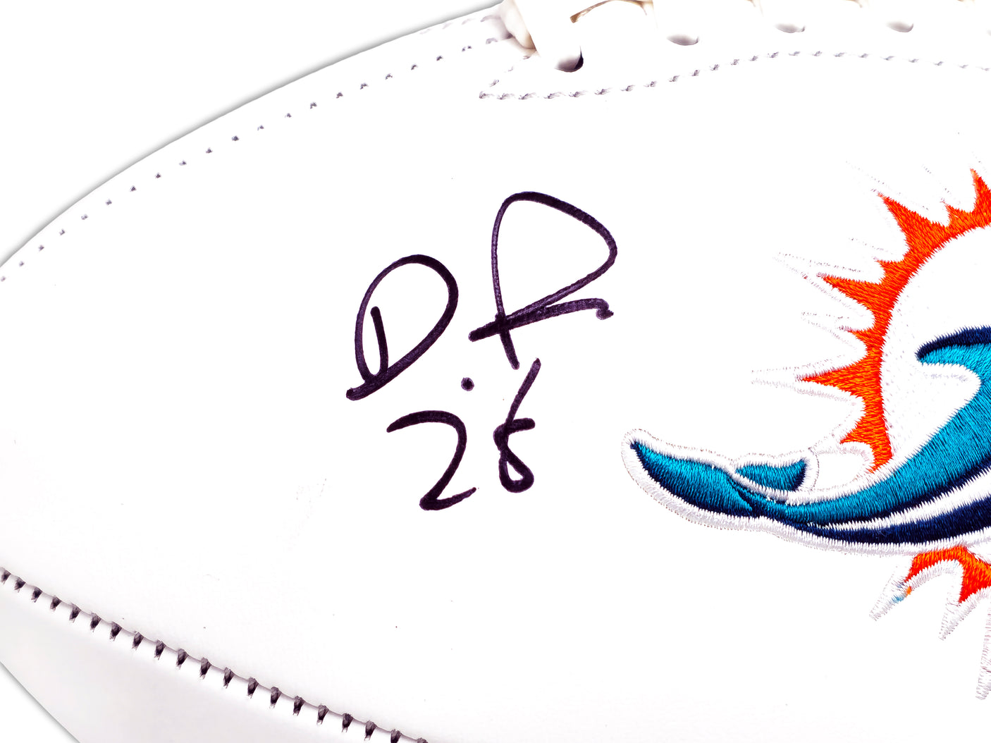 De'Von Achane Autographed Miami Dolphins White Logo Football Beckett BAS Witness Stock #221538