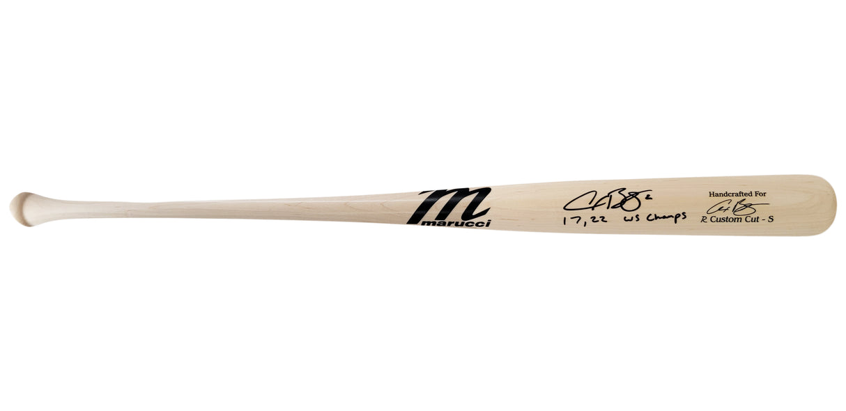 Alex Bregman Autographed Blonde Marucci Player Model Bat Houston Astros "17, 22 WS Champs" Beckett BAS Witness Stock #210124