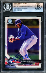 Vladimir Guerrero Jr. Autographed 2018 Bowman Chrome Rookie Card #BCP150 Toronto Blue Jays Beckett BAS Stock #221555