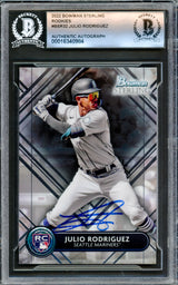 Julio Rodriguez Autographed 2022 Bowman Sterling Rookies Card #BSR32 Seattle Mariners Beckett BAS Stock #221566