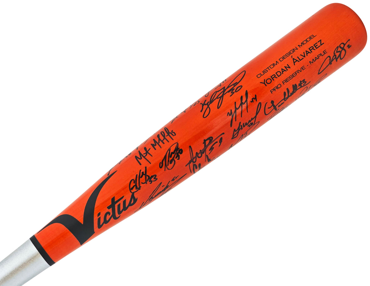 2022 World Series Champion Houston Astros Team Signed Autographed Orange & Silver Victus Yordan Alvarez Pro Reserve Maple Bat With 20 Signatures Including Jose Altuve & Yordan Alvarez Beckett BAS Witness Stock #220888