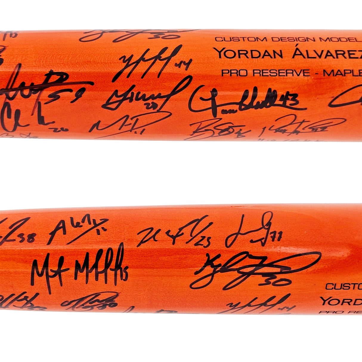 2022 World Series Champion Houston Astros Team Signed Autographed Orange & Silver Victus Yordan Alvarez Pro Reserve Maple Bat With 20 Signatures Including Jose Altuve & Yordan Alvarez Beckett BAS Witness Stock #220888