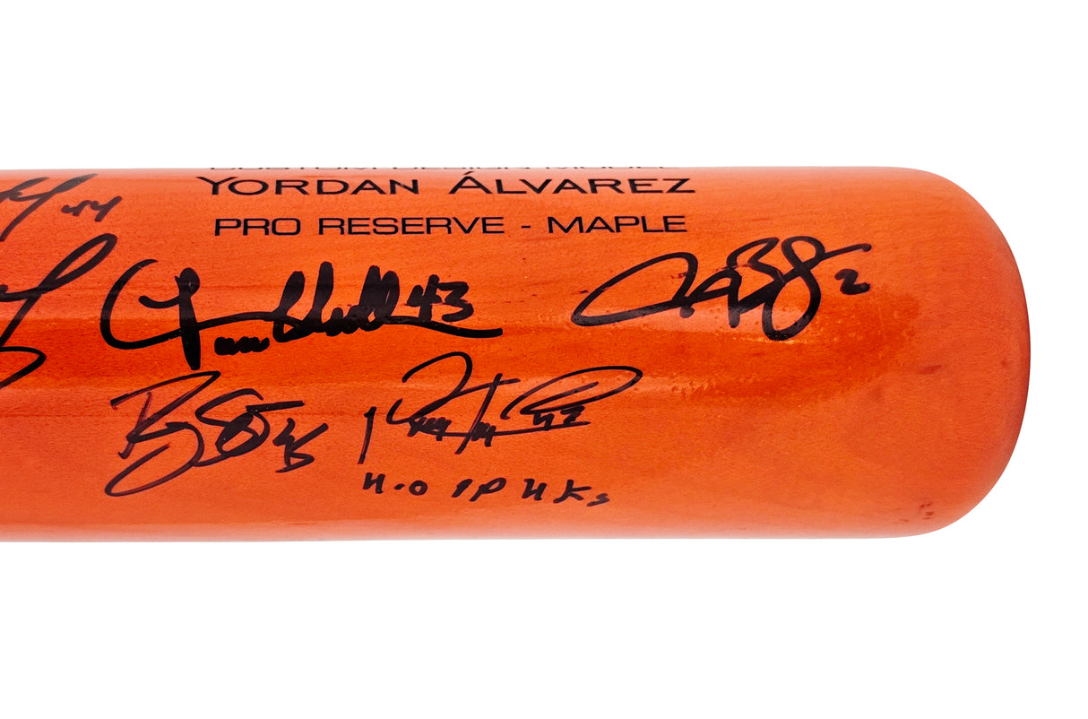 2022 World Series Champion Houston Astros Team Signed Autographed Orange & Silver Victus Yordan Alvarez Pro Reserve Maple Bat With 20 Signatures Including Jose Altuve & Yordan Alvarez Beckett BAS Witness Stock #220888