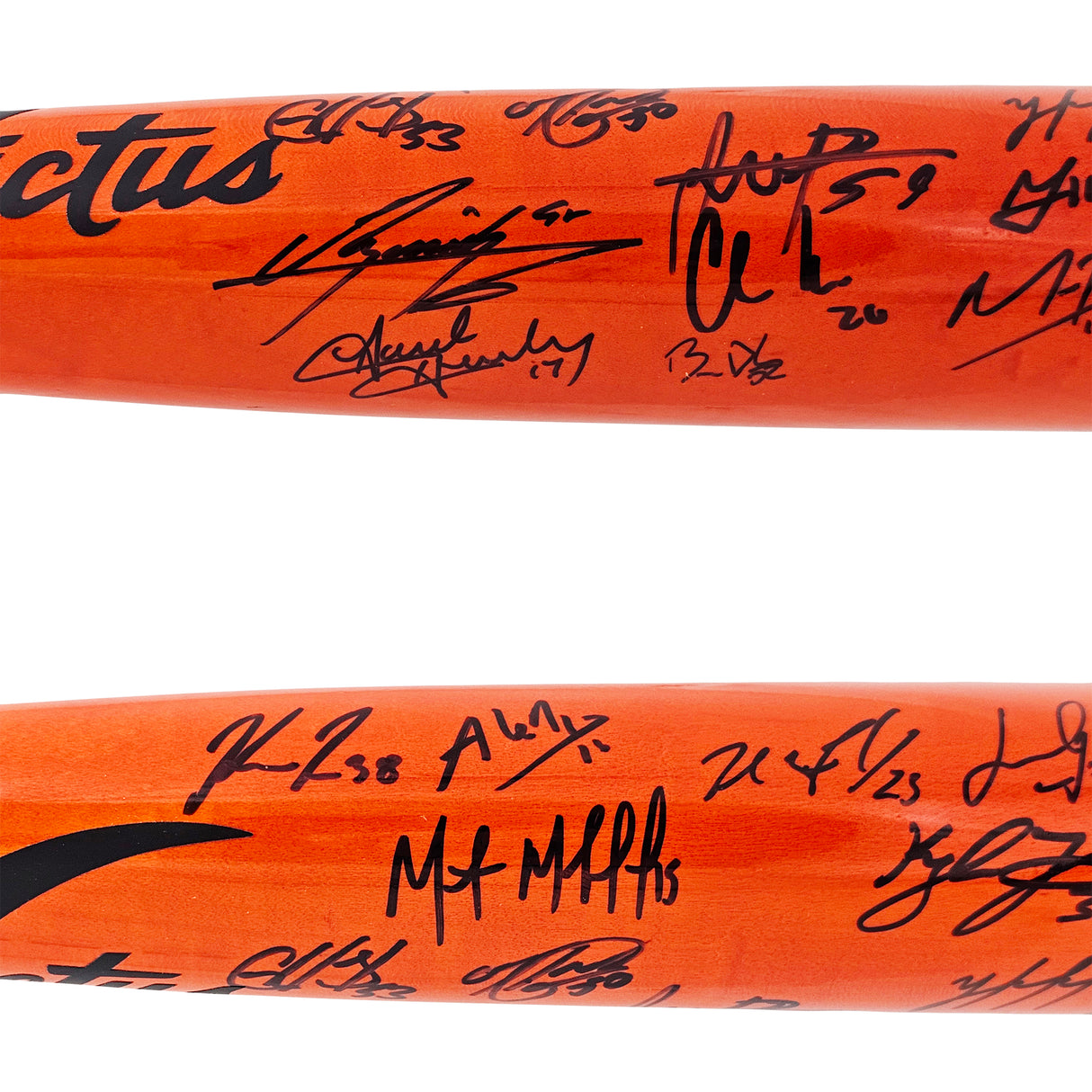 2022 World Series Champion Houston Astros Team Signed Autographed Orange & Silver Victus Yordan Alvarez Pro Reserve Maple Bat With 20 Signatures Including Jose Altuve & Yordan Alvarez Beckett BAS Witness Stock #220888