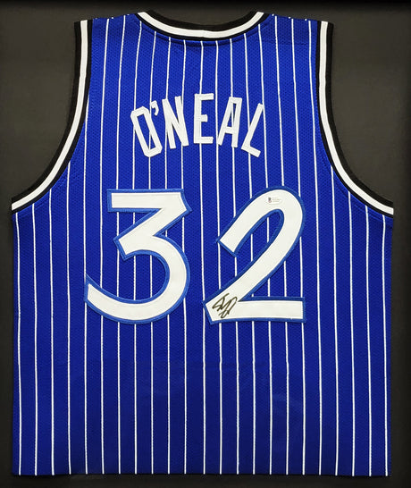 Orlando Magic Shaquille Shaq O'Neal Autographed Framed Blue Jersey Beckett BAS Stock #209453