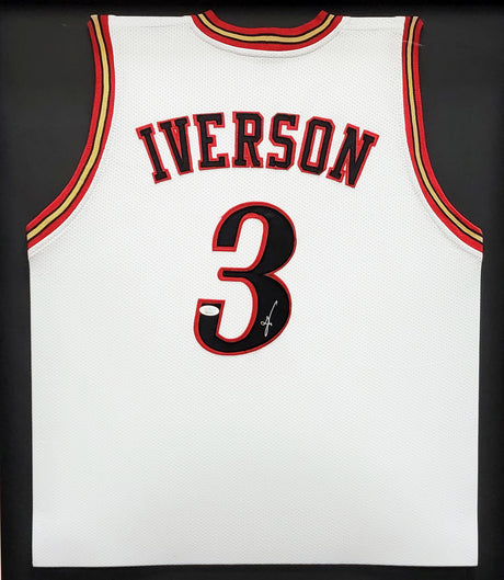 Philadelphia 76ers Allen Iverson Autographed Framed White Jersey JSA Stock #209463