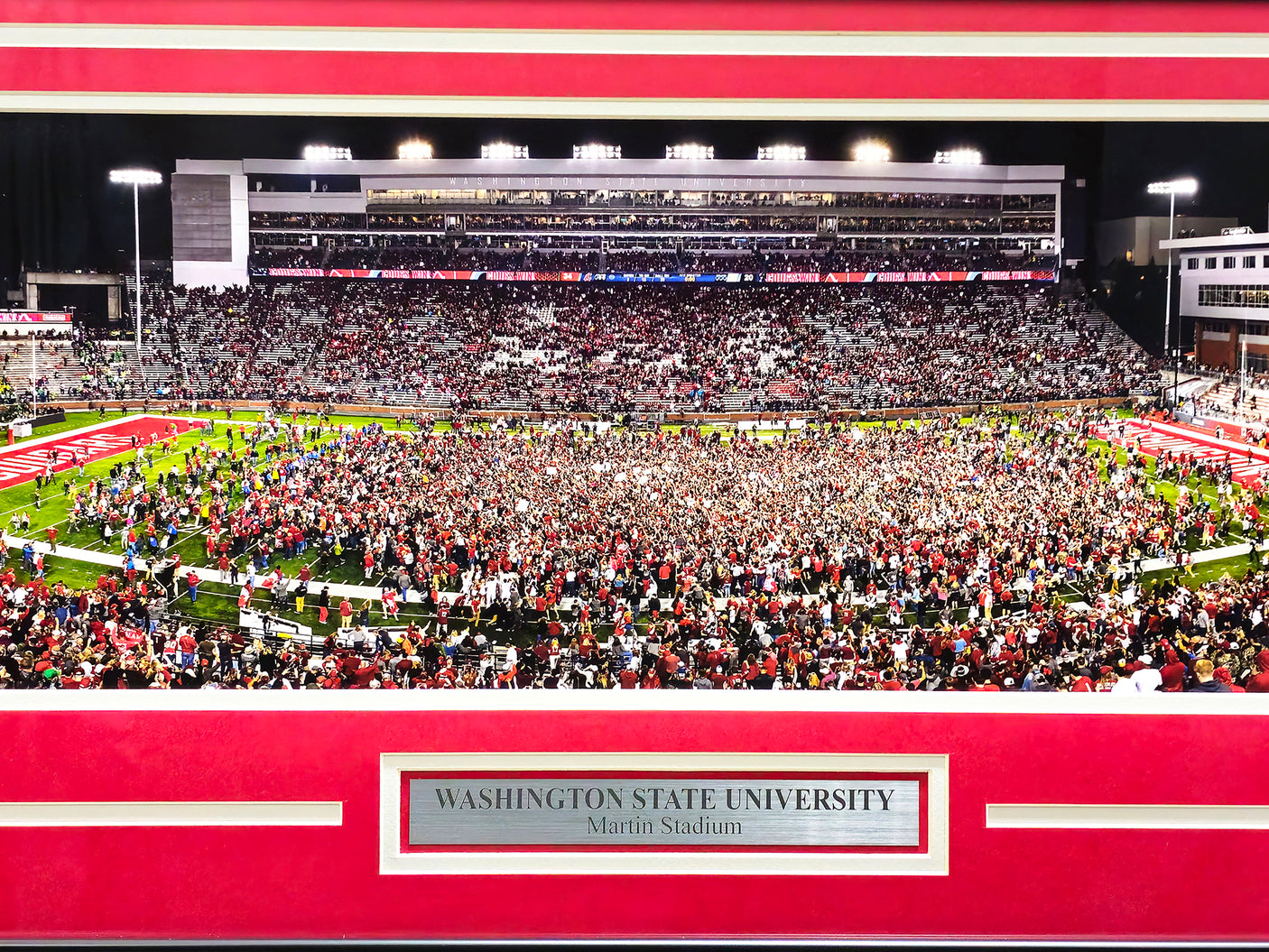 Unsigned Framed 12x36 Panoramic Photo Washington State Cougars Storm the Field Stock #235674