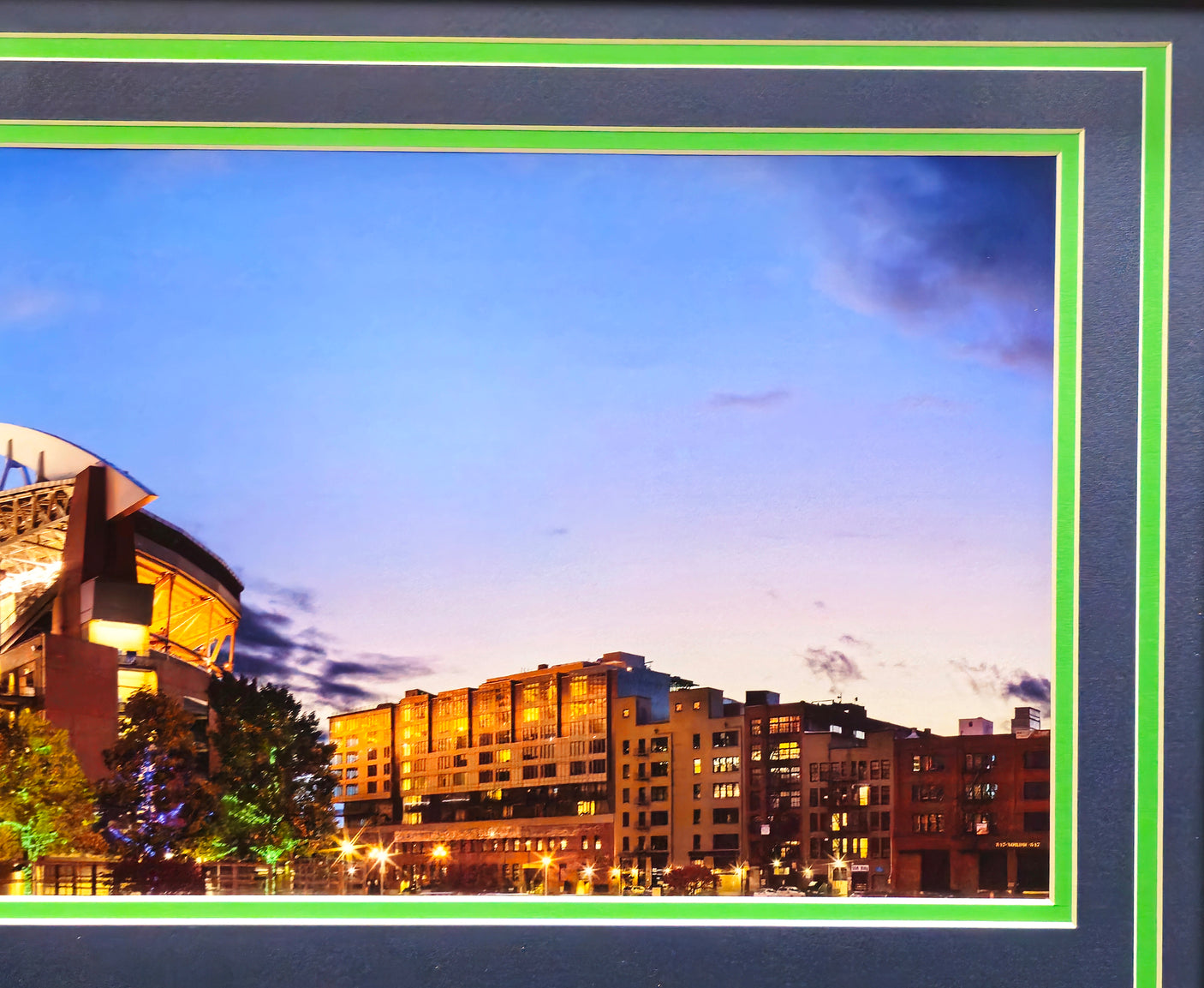 Unsigned Framed 12x36 Panoramic Photo Seattle Seahawks Seattle Night Shot Stock #235676