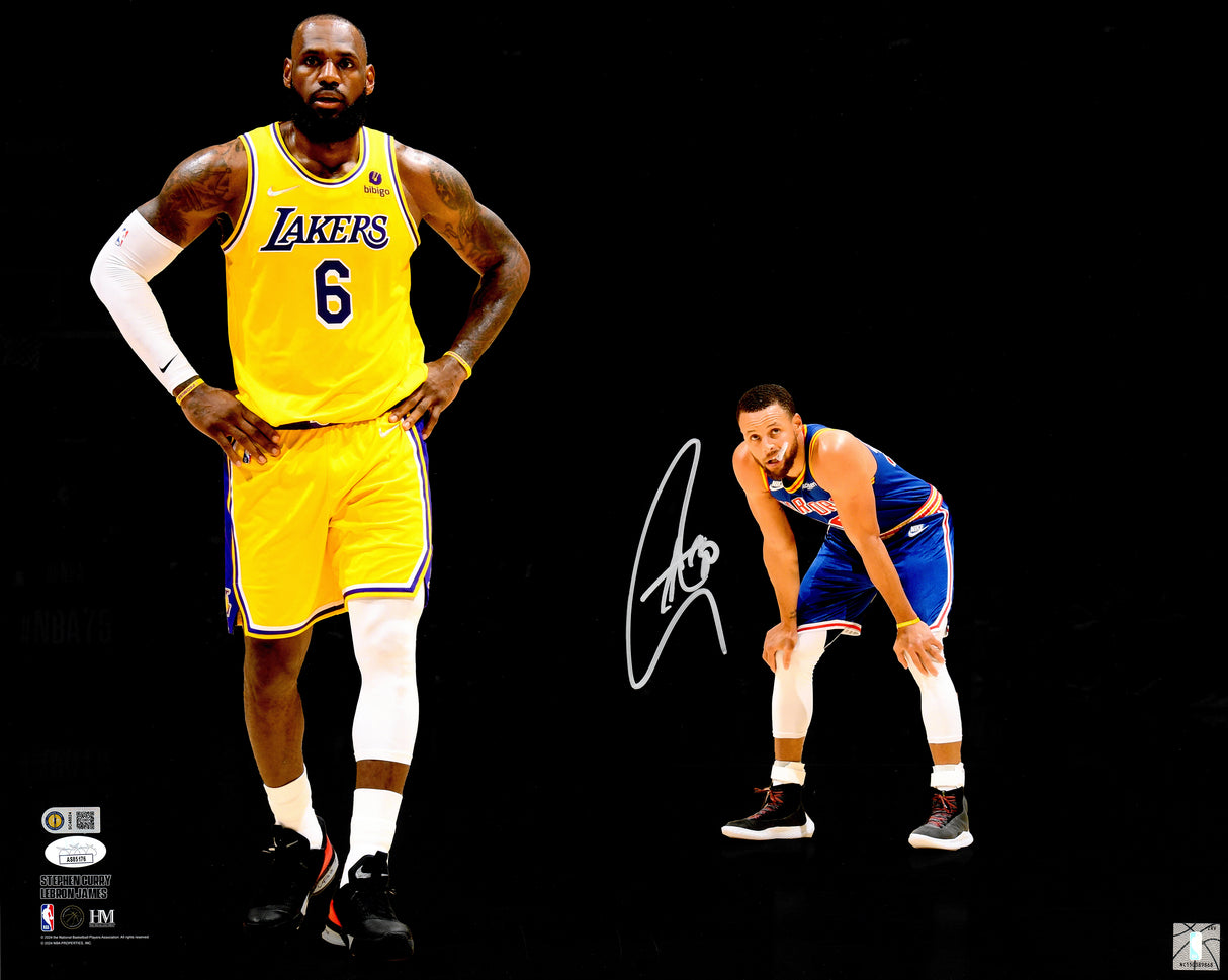 Stephen Curry Autographed 16x20 Photo Golden State Warriors With LeBron James JSA Stock #235690