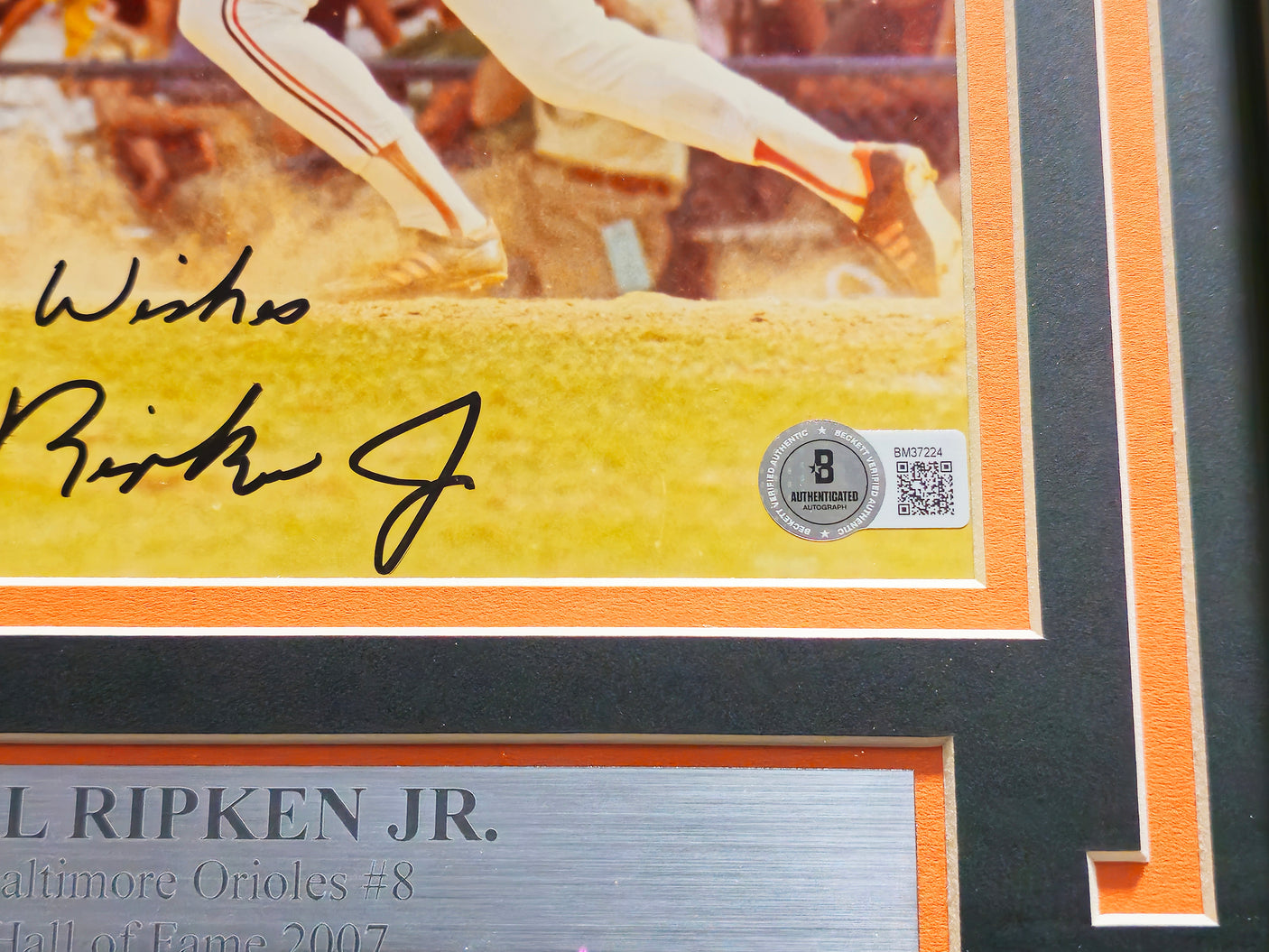 Cal Ripken Jr. Autographed Framed 8x10 Photo Baltimore Orioles "Best Wishes" Beckett BAS QR #BM37224