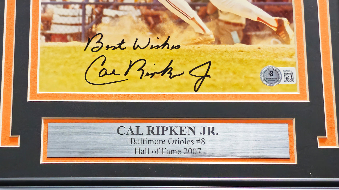 Cal Ripken Jr. Autographed Framed 8x10 Photo Baltimore Orioles "Best Wishes" Beckett BAS QR #BM37224