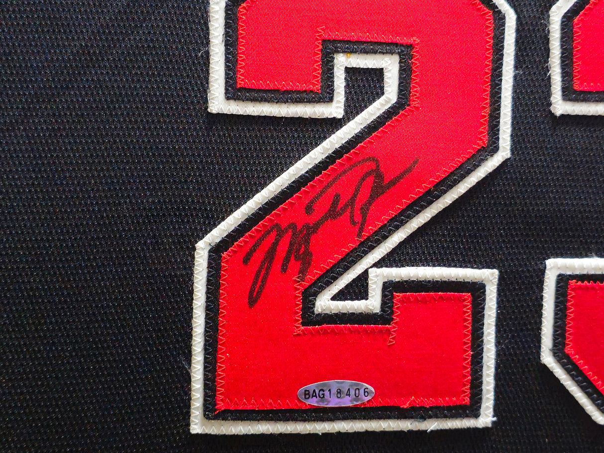 Chicago Bulls Michael Jordan Autographed Framed Black Nike Jersey PSA/DNA & UDA Holo #BAG18406