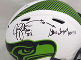 Steve Largent & Jim Zorn Autographed Seattle Seahawks Lunar Eclipse White Full Size Authentic Speed Helmet "TD Seahawks!" MCS Holo Stock #210446