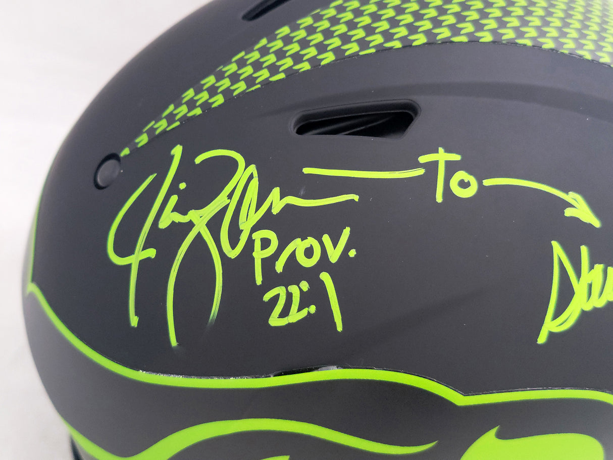 Steve Largent & Jim Zorn Autographed Seattle Seahawks Eclipse Black Full Size Authentic Speed Helmet "TD Seahawks!" MCS Holo Stock #210444