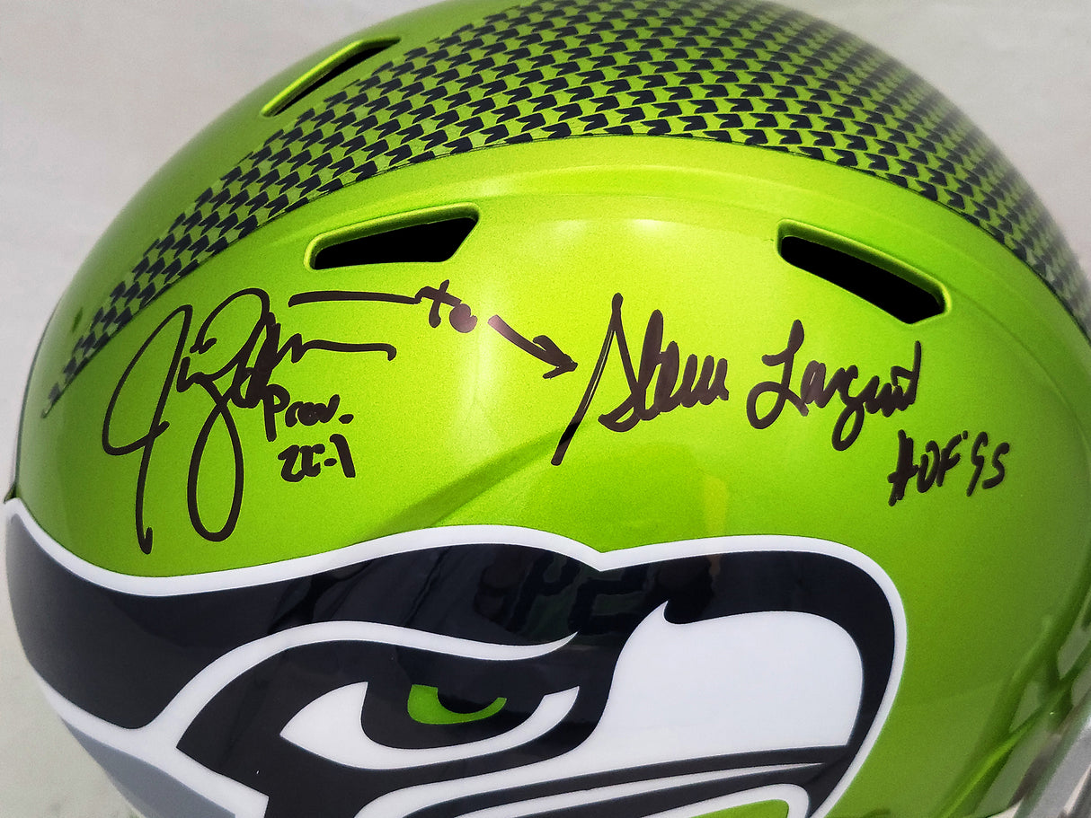 Steve Largent & Jim Zorn Autographed Seattle Seahawks Flash Green Full Size Replica Speed Helmet MCS Holo Stock #210449