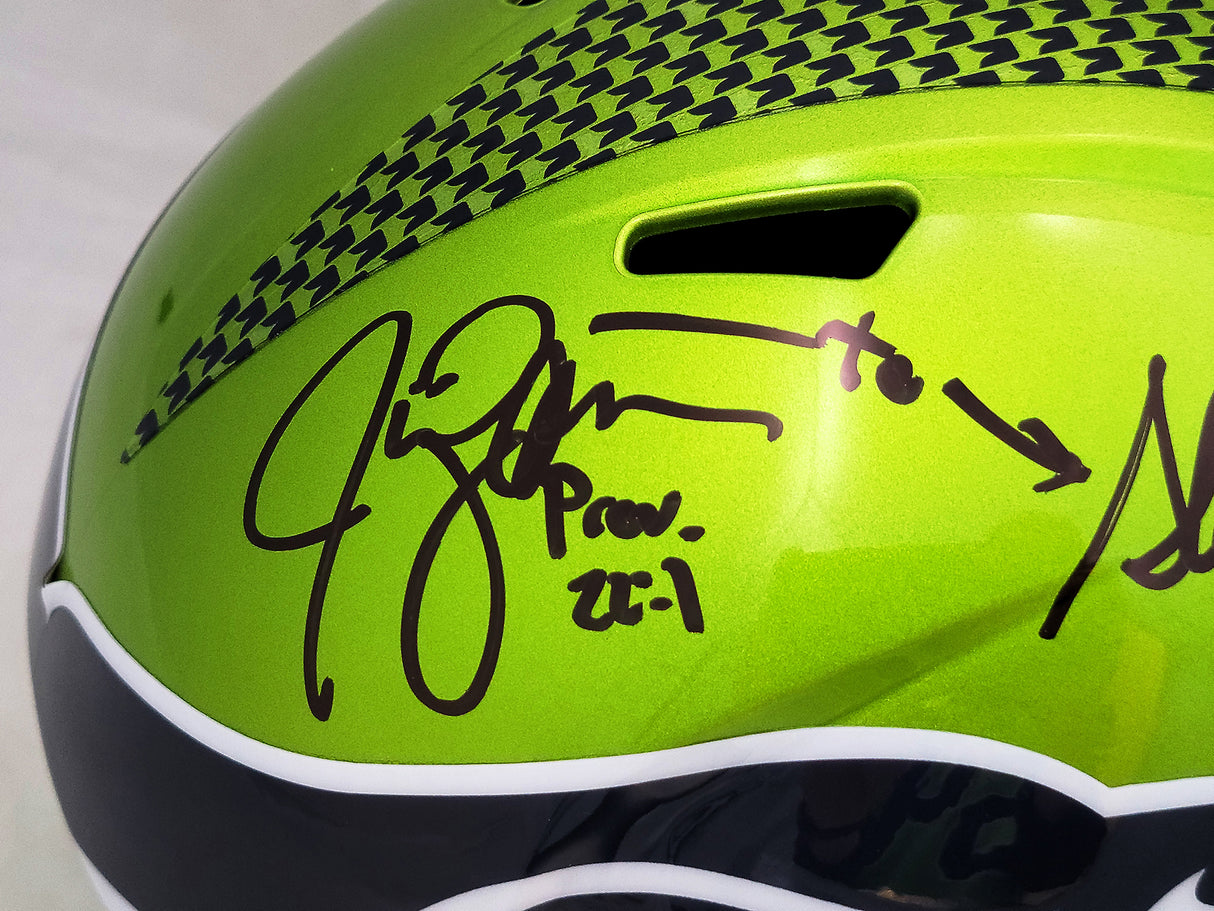 Steve Largent & Jim Zorn Autographed Seattle Seahawks Flash Green Full Size Replica Speed Helmet MCS Holo Stock #210449