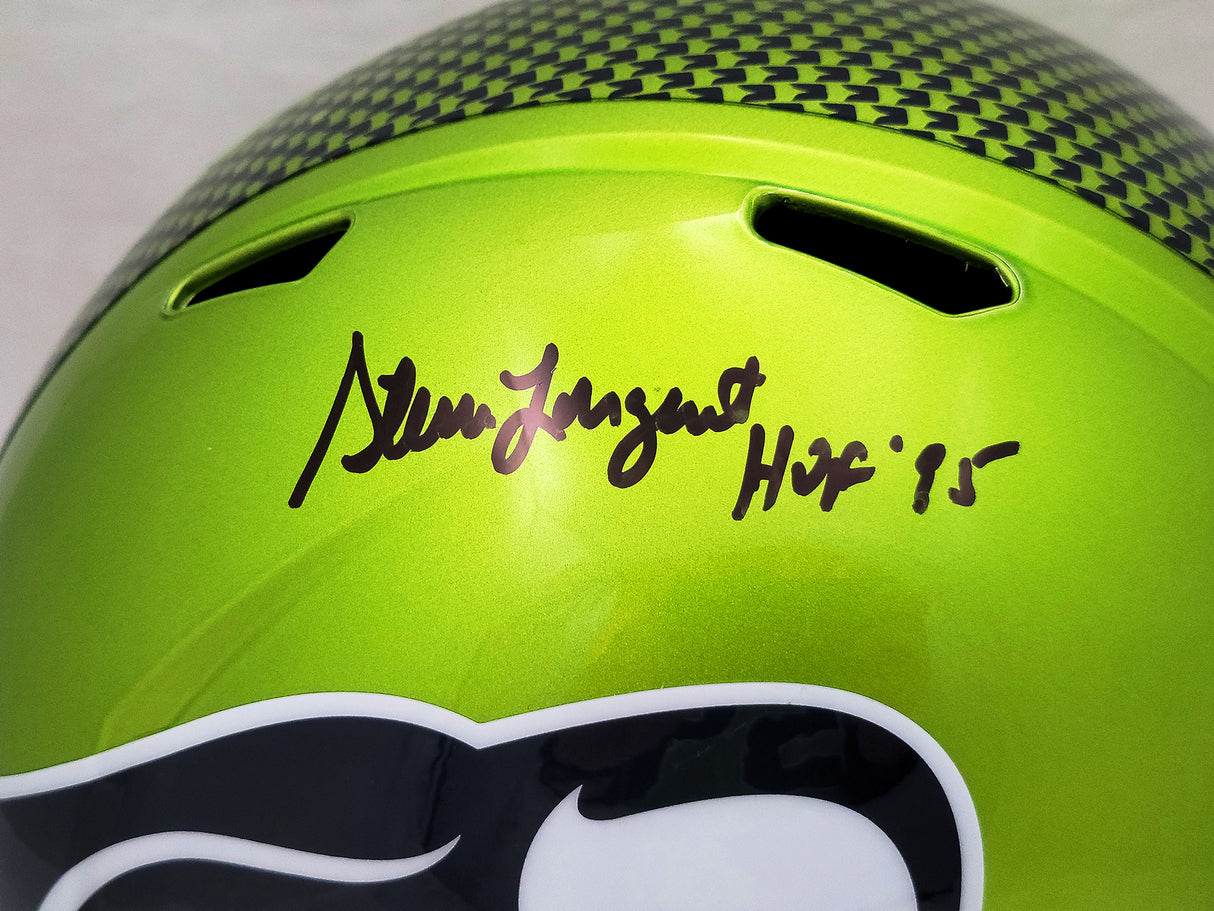 Steve Largent Autographed Seattle Seahawks Flash Green Full Size Replica Speed Helmet "HOF 95" MCS Holo Stock #210460