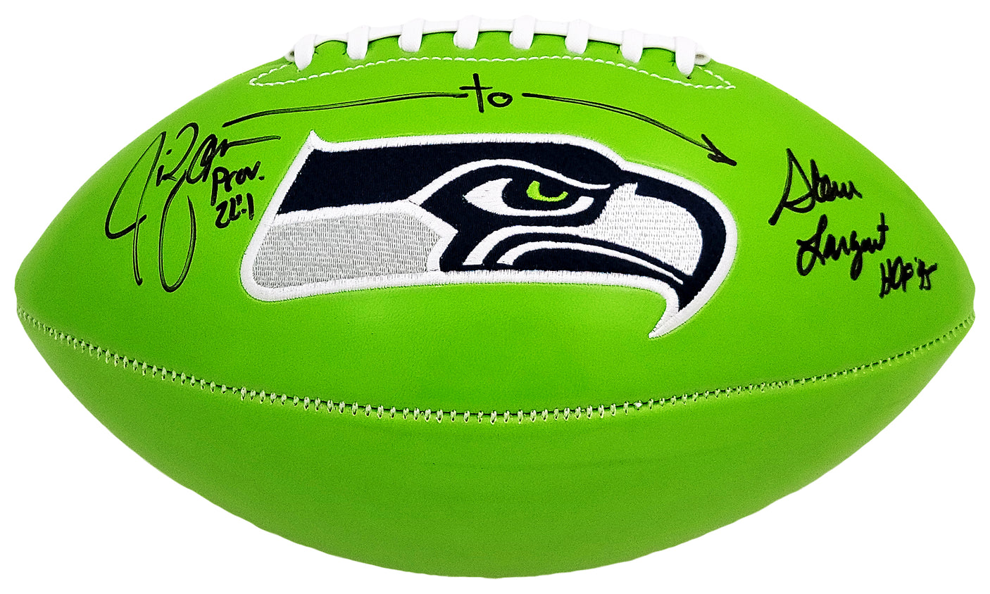Steve Largent & Jim Zorn Autographed Seattle Seahawks Green Logo Football MCS Holo Stock #210467