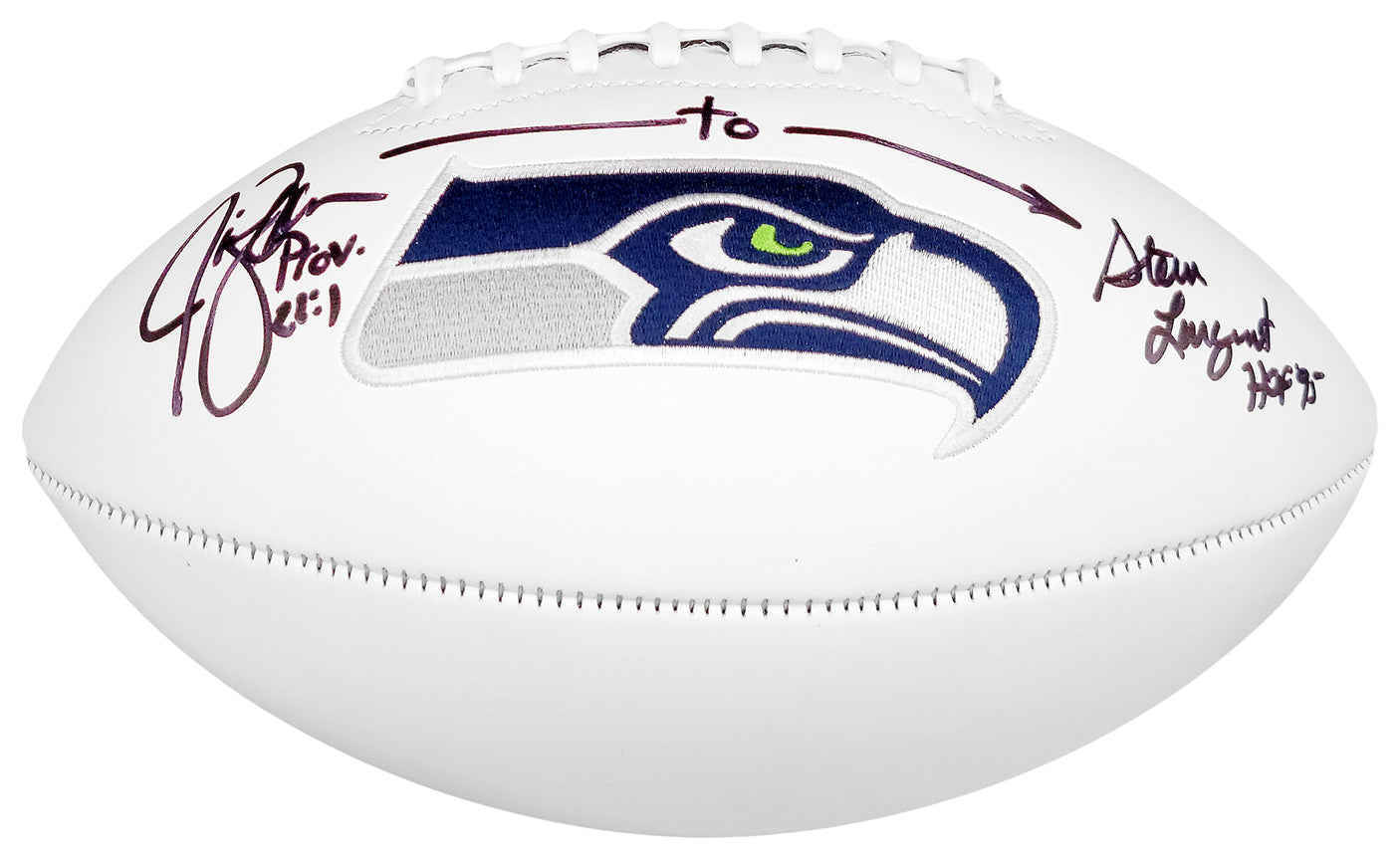 Steve Largent & Jim Zorn Autographed Seattle Seahawks White Logo Football MCS Holo Stock #210468