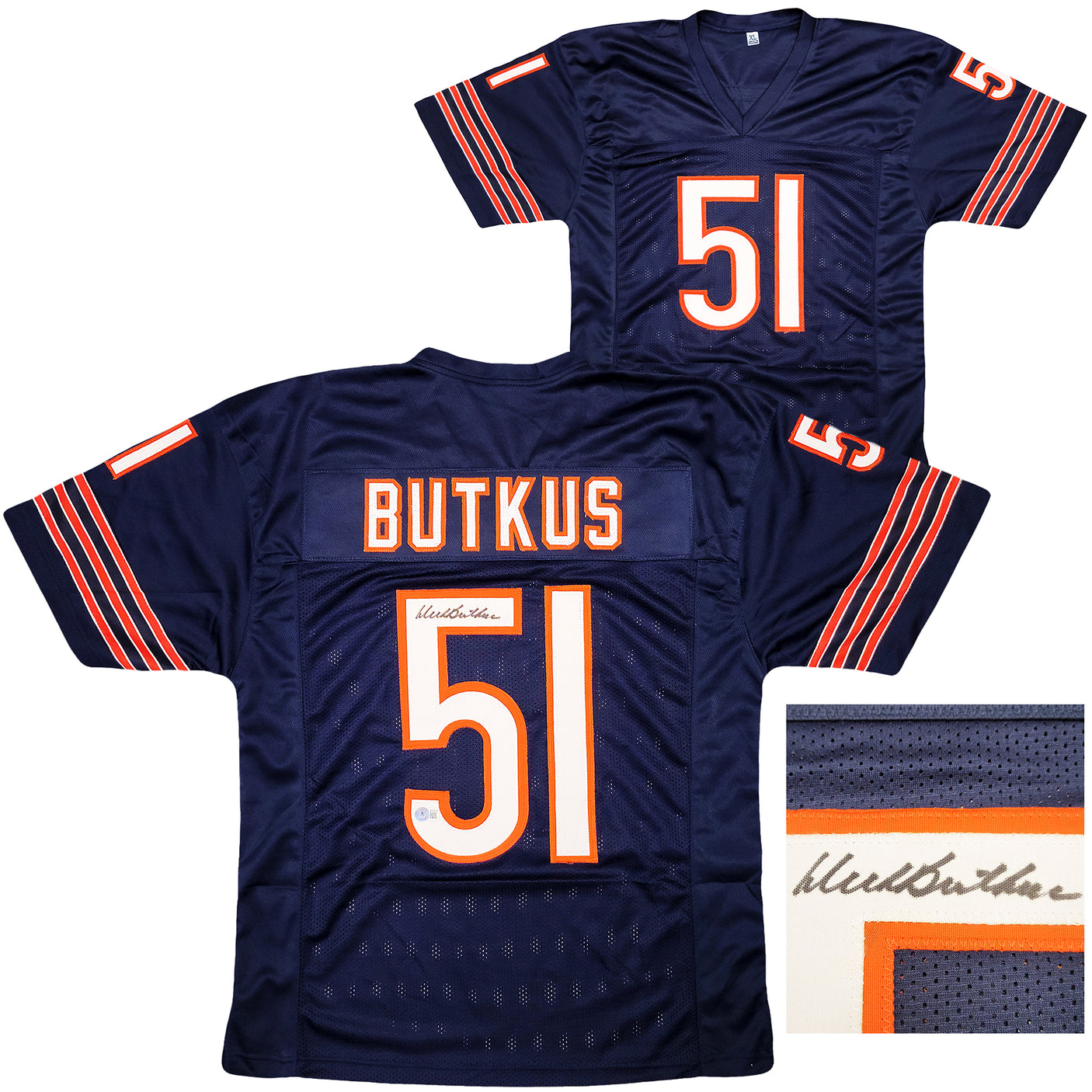 Chicago Bears Dick Butkus Autographed Blue Jersey Beckett BAS Stock #210523