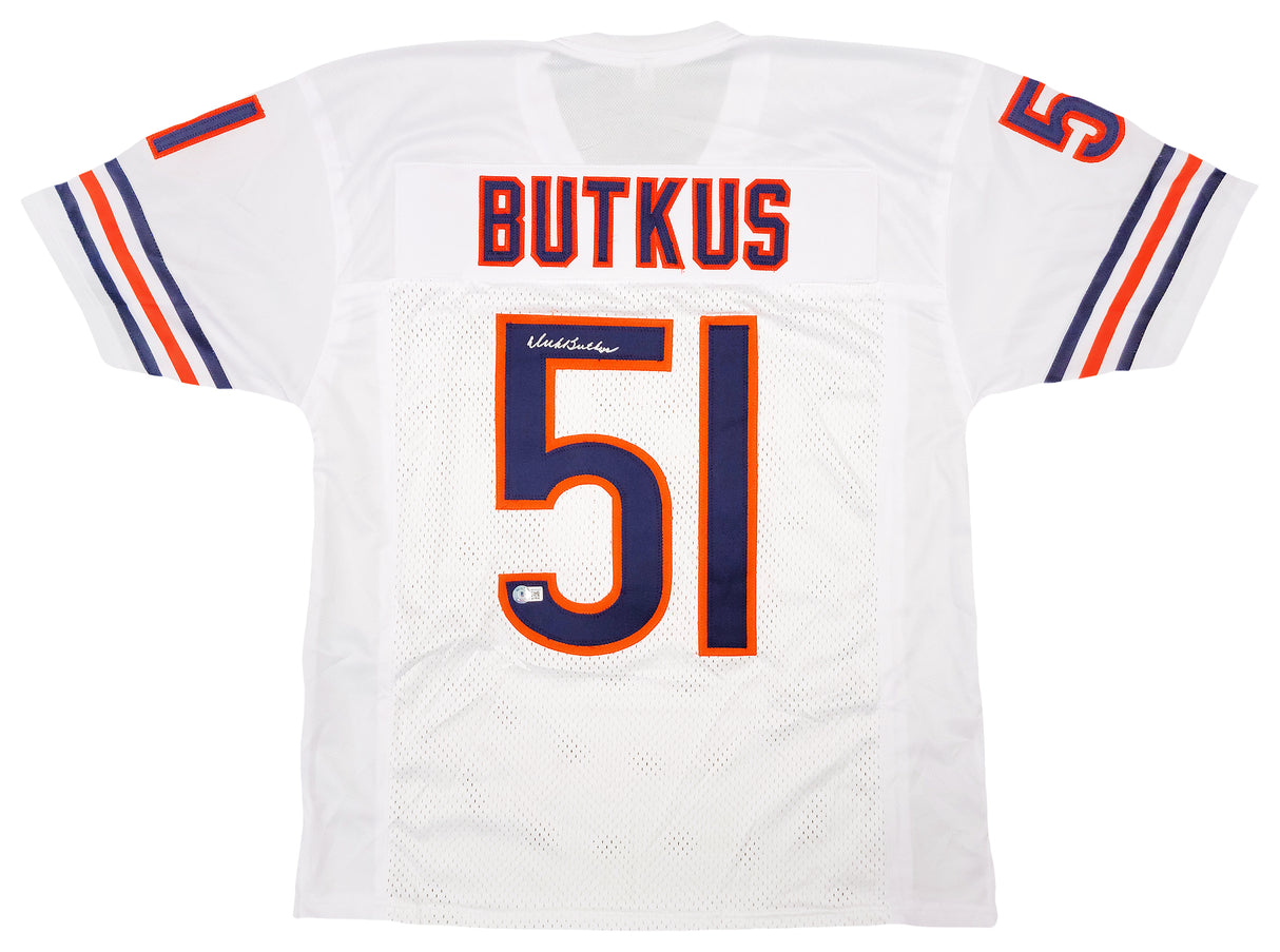 Chicago Bears Dick Butkus Autographed White Jersey Beckett BAS Witness Stock #210525