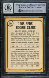 Johnny Bench Autographed 1968 Topps Rookie Card #247 Cincinnati Reds Auto Grade Gem Mint 10 (Off Condition) Beckett BAS #14867872